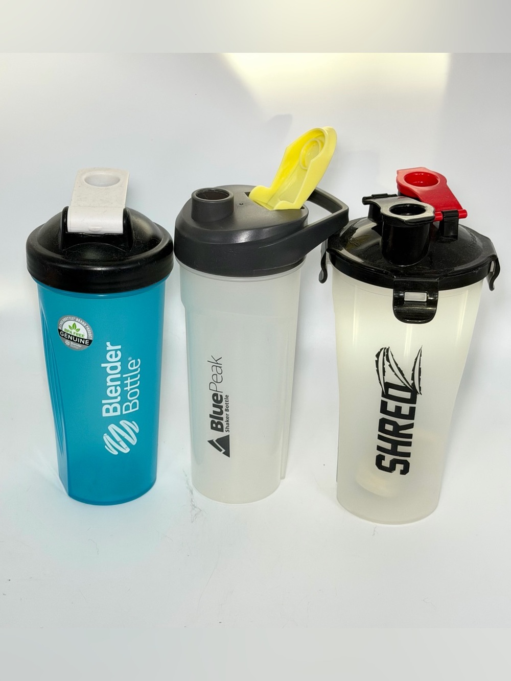 Fitness Shaker Bottle 3-Piece Lot - BlenderBottle, BluePeak, Shred